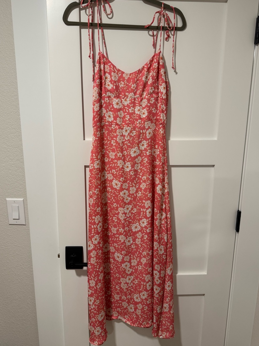 RESA Coral Pink Floral Midi Dress with Cream Flowers